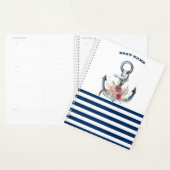 Naam boot,Anchor Flowers Navy Blue Stripes Planner (Display)