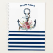Naam boot,Anchor Flowers Navy Blue Stripes Planner (Voorkant)