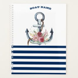 Naam boot,Anchor Flowers Navy Blue Stripes Planner