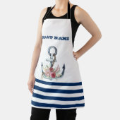 Naam boot,Anchor Flowers Navy Blue Stripes Schort (Insitu)