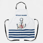 Naam boot,Anchor Flowers Navy Blue Stripes Schort (Voorkant)