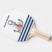 Naam boot,Anchor Flowers Navy Blue Stripes Tafeltennisbatje (Zijkant)