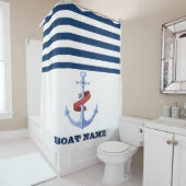 Naam boot, Anchor Navy Blue White Striped Douchegordijn (In situ)