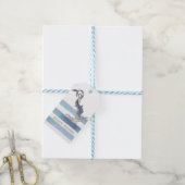 Naam boot, Anker Dolfijn Lichtblauwe Strepen Cadeaulabel (Met Touw)