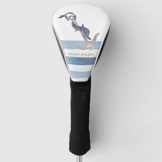 Naam boot, Anker Dolfijn Lichtblauwe Strepen Golfheadcover (Voorkant)