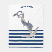 Naam boot, Anker Dolfijn Navy Blauwe Witte Strepen Fleece Deken (Voorkant)