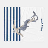Naam boot, Anker Dolfijn Navy Blauwe Witte Strepen Fleece Deken (Voorkant (Horizontaal))