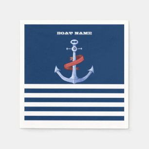 Naam boot Anker , Marineblauwe Strepen Servet
