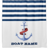 Naam boot,Anker Navy Blauw Wit Gestreept Douchegordijn (Voorkant)