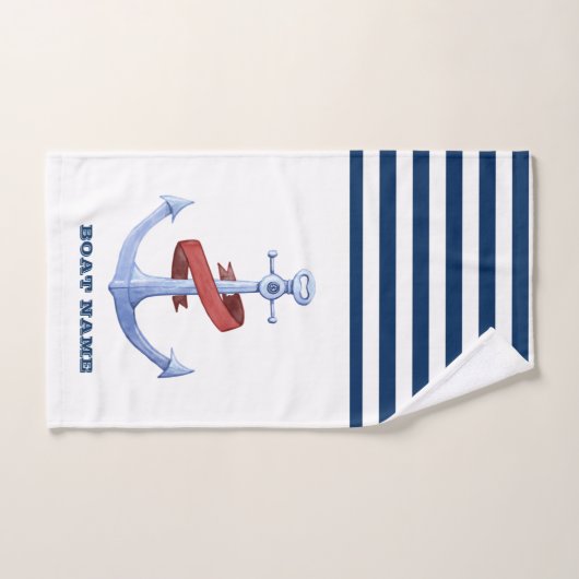 Naam boot,Blauwe Anchor Navy Blue White Striped Bad Handdoek (Handdoek)