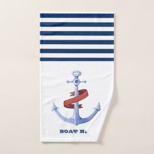 Naam boot, Blauwe Anker Marineblauw Wit Gestreept Bad Handdoek