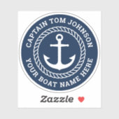 Naam boot met donkerblauwe kapitein voor anker sticker (Vel)