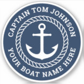 Naam boot met donkerblauwe kapitein voor anker sticker (Voorkant)