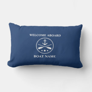 Naam boot Nautical Anchor & Crossed Oars Navy Blue Buitenkussen