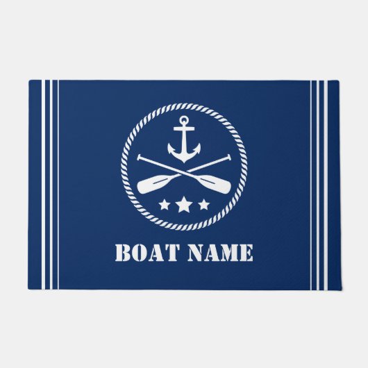Naam boot Nautical Anchor & Crossed Oars Navy Blue Deurmat (Voorkant)