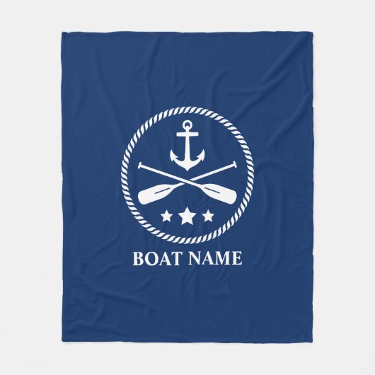 Naam boot Nautical Anchor & Crossed Oars Navy Fleece Deken (Voorkant)