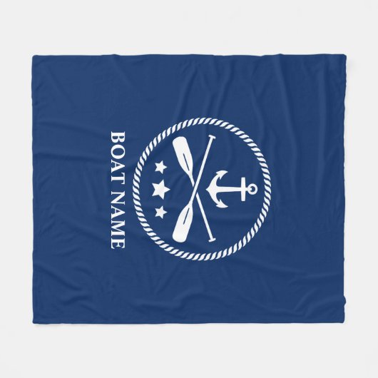 Naam boot Nautical Anchor & Crossed Oars Navy Fleece Deken (Voorkant (Horizontaal))