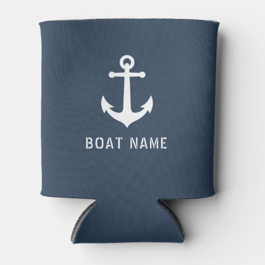 Naam boot Nautical  Anchor Grey Blue Blikjeskoeler (Voorkant)