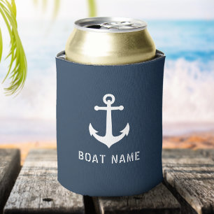 Naam boot Nautical Anchor Grey Blue Blikjeskoeler