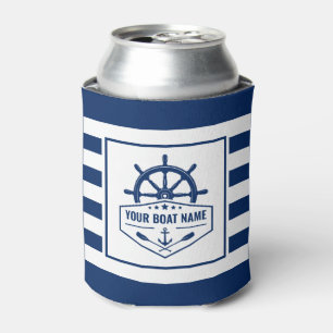 Naam boot Nautical Anchor Oars Helm Navy Stripes Blikjeskoeler