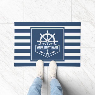 Naam boot Nautical Anchor Oars & Ship Wheel Navy Deurmat