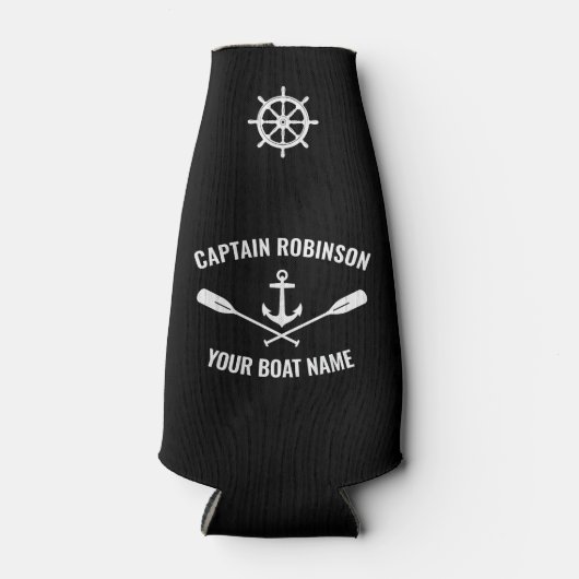 Naam boot Nautical Anchor Oars & Ships Wheel Black Flesjeskoeler (Voorkant)