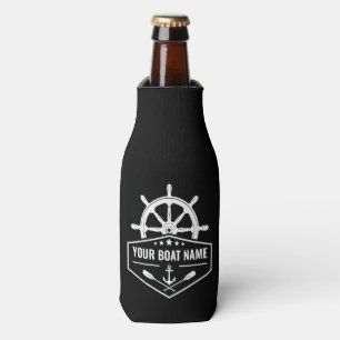 Naam boot Nautical Anchor Oars & Ships Wheel Black Flesjeskoeler