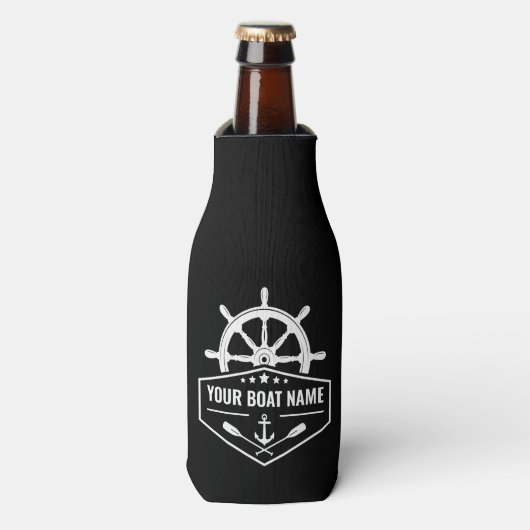 Naam boot Nautical Anchor Oars & Ships Wheel Black Flesjeskoeler (Fles Voorkant)