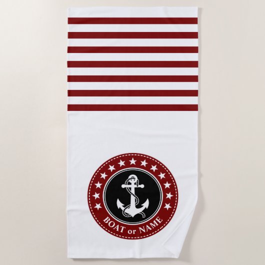 Naam boot Nautical Anchor Stars Stripes Deep Red Strandlaken (Voorkant)
