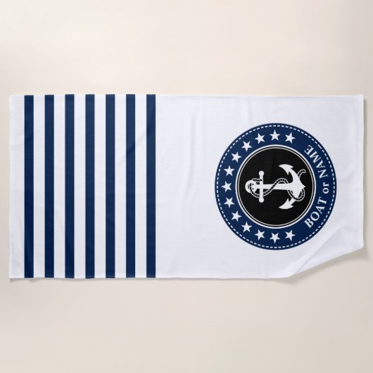 Naam boot Nautical Anchor Stars Stripes Navy Blue Strandlaken (Voorkant)