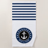 Naam boot Nautical Anchor Stars Stripes Navy Blue Strandlaken (Voorkant)