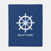 Naam boot Nautical Ships Wheel Helm Navy Blue Fleece Deken (Voorkant)