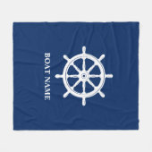 Naam boot Nautical Ships Wheel Helm Navy Blue Fleece Deken (Voorkant (Horizontaal))
