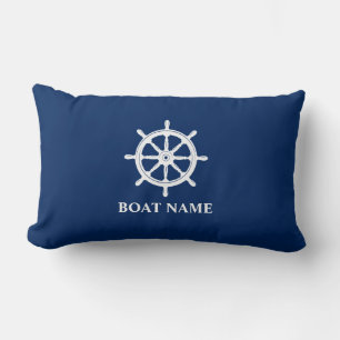 Naam boot Nautical Ships Wheel Helm Navy Blue Kussen