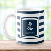 Naam boot Navy Blue Stripe Nautical Anchor Koffiemok