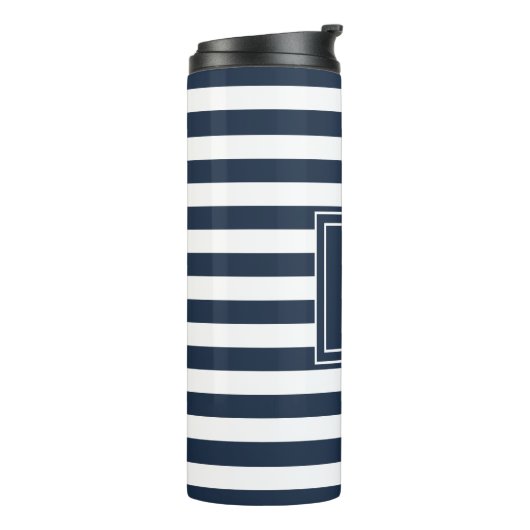 Naam boot Navy Blue Stripe Nautical Anchor Thermosbeker (Gedraaid links)