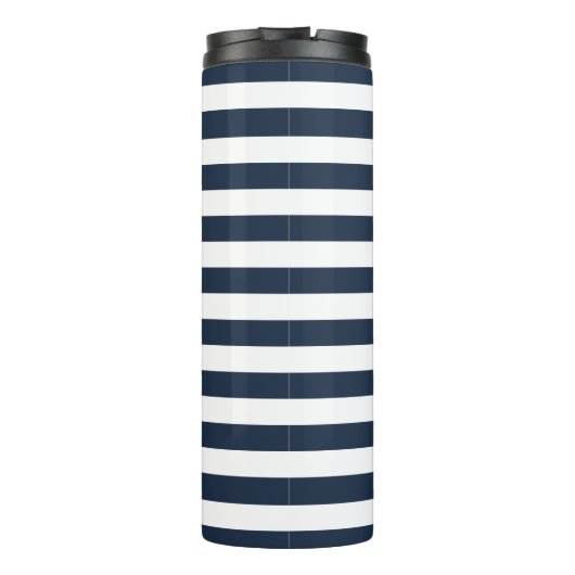 Naam boot Navy Blue Stripe Nautical Anchor Thermosbeker (Achterkant)