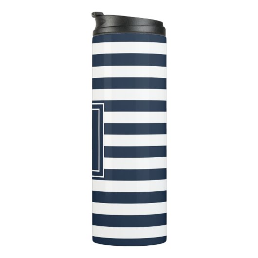 Naam boot Navy Blue Stripe Nautical Anchor Thermosbeker (Geroteerd rechts)