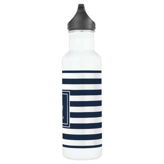 Naam boot Navy Blue Stripe Nautical Anchor Waterfles (Rechts)
