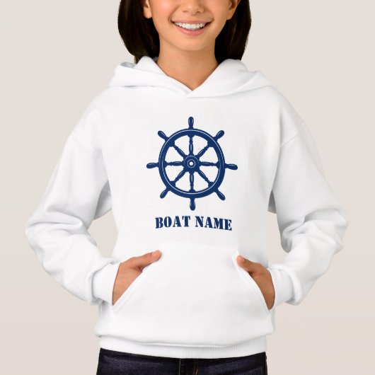 Naam boot of Jouw naam schip Helm Wheel Navy White (Voorkant)