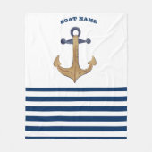 Naam boot,Retro Anker Navy Blauwe Witte Strepen Fleece Deken (Voorkant)