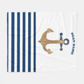 Naam boot,Retro Anker Navy Blauwe Witte Strepen Fleece Deken (Voorkant (Horizontaal))