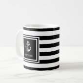 Naam boot zwart-wit gestreepd anker koffiemok (Voorkant links)