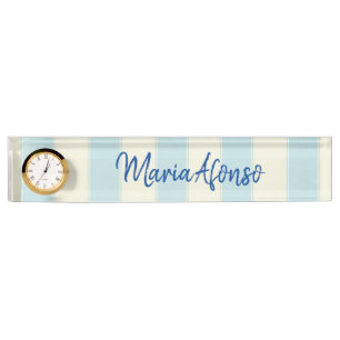 Naam Bord Blauw Beige Stripe Naambordje