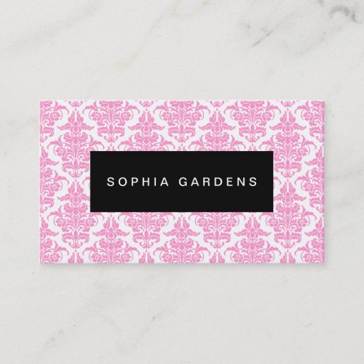 Naam Bord - Damask - Roze Visitekaartje (Voorkant)