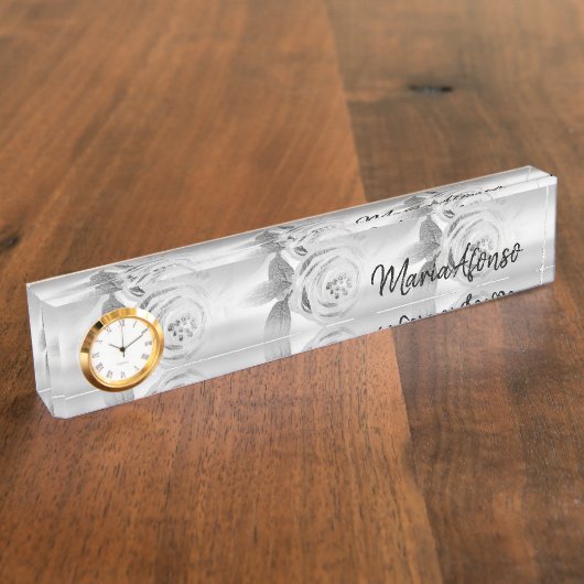 Naam Bord Silver Roos Floral Naambordje (Zijkant)