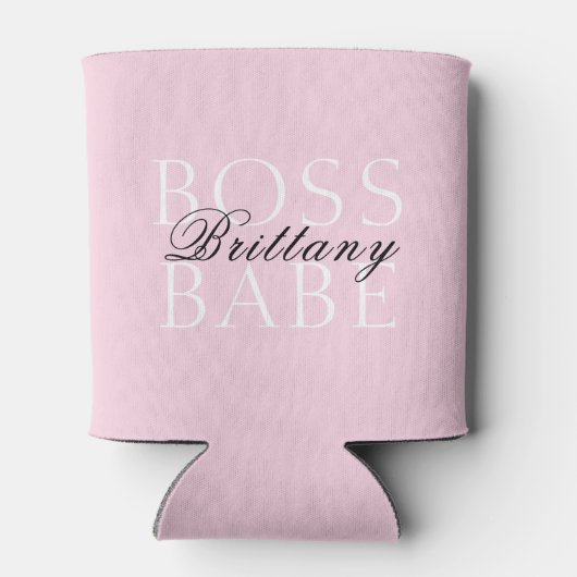 Naam Boss Babe Typografie Roze Blikjeskoeler (Achterkant)