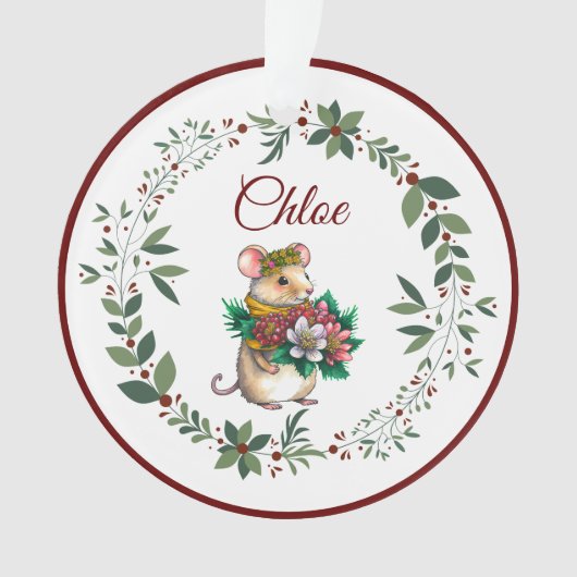Naam Bourgondië Schattige Mouse Kerstboom Ornament (voorkant)