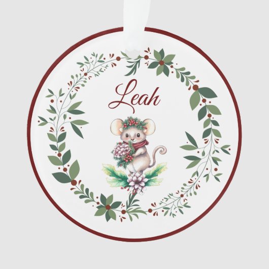Naam Bourgondië Schattige Mouse Kerstboom Ornament (voorkant)