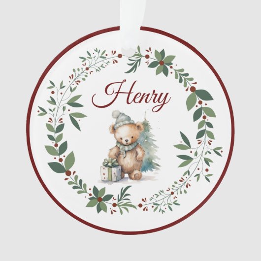 Naam Bourgondië Schattige Teddy Kerstboom Ornament (voorkant)